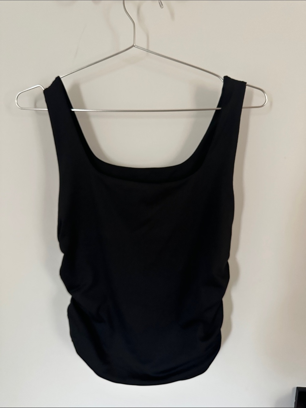 Women's Black Scoop Neck Tank Top with Ruched Sides